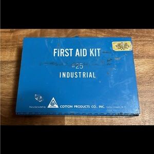 Vintage STOCKED Industrial First Aid Kit #25 Cotton Products Metal Box